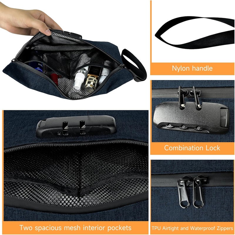 BOJLY Smell Proof Bag with Combination Lock 12.5 inch x 7.5 inch Waterproof Zipper Organizer for Travel Tote Bag Blue - Image 3